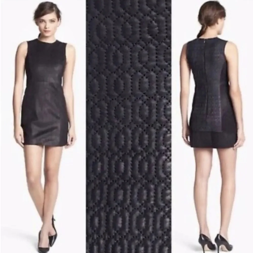 Theyskens Theroy Black Leather Quilted Mini Dress Sexy Luxury Glam 2 - Picture 2 of 10